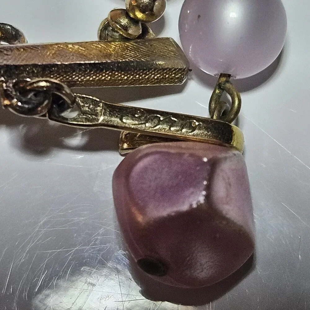 Coro Light Purple Pink Moonglow Lucite 3 Strand Beaded Necklace 16-19" - Picture 10 of 14